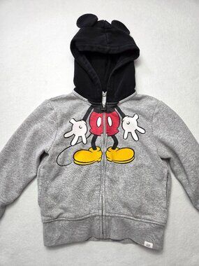 Baby Gap Disney Mickey Mouse Hoodie Kids 4T Gray Full Zip Ear Hood
